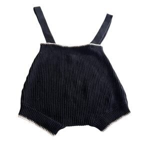 PASTEL Boys Black White Piping Sweater Knit Suspender Bubble Shorts Size 18 M